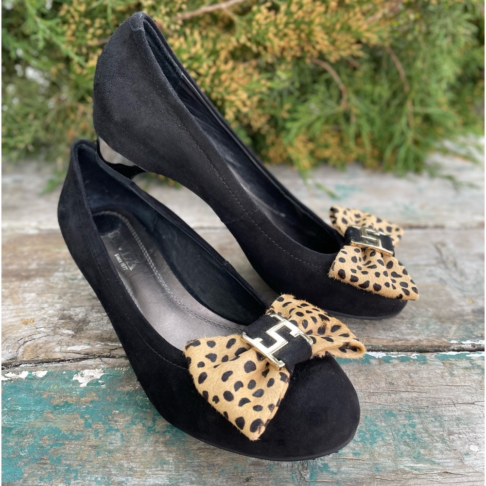 Senda black suede leather bow top heels women’s 7